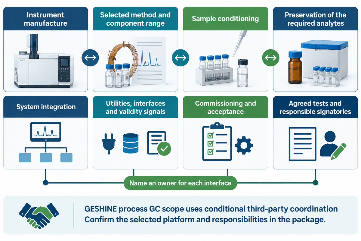 A complete analyzer package needs named interface owners; GESHINE published scope and IEC acceptance framework.